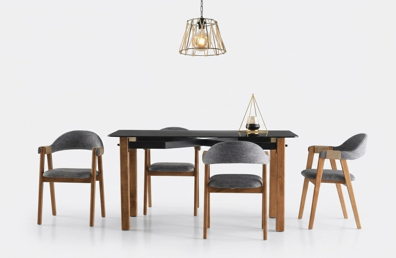 Komplette Esszimmer Tisch Essecke Esstisch Stühle 5tlg Grau Glastisch