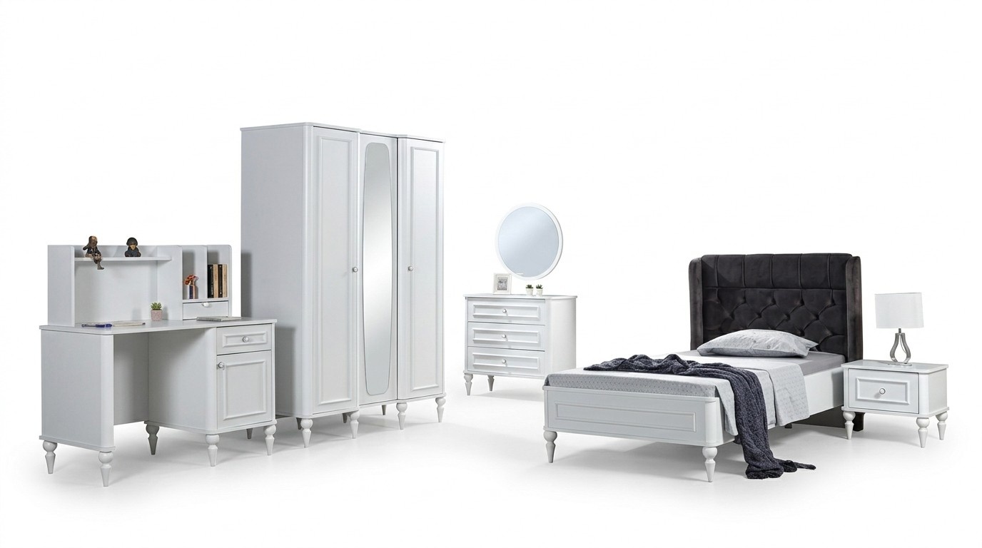 Komplette Jugendzimmer Möbel Bett Kommode Schreibtisch Spiegel 6tlg Set