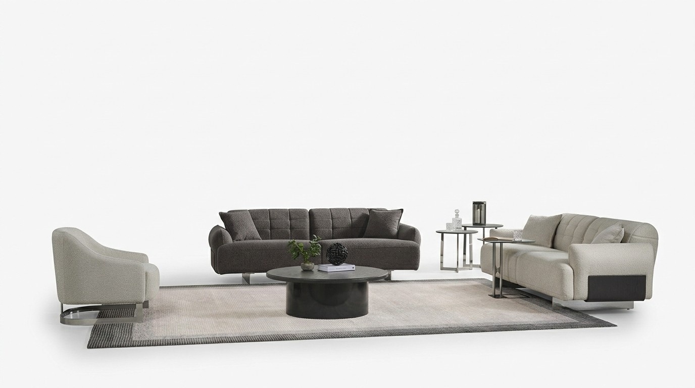 Komplette Polstersofa Couchgarnitur Sofagarnitur Grau Stoff Stoffsofa