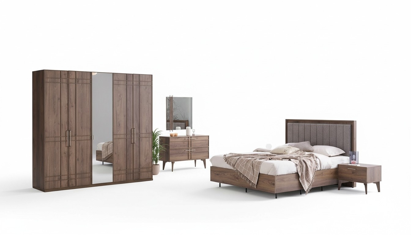 Komplette Schlafzimmermöbel Doppelbett Holz 6tlg Schlafzimmer Braun