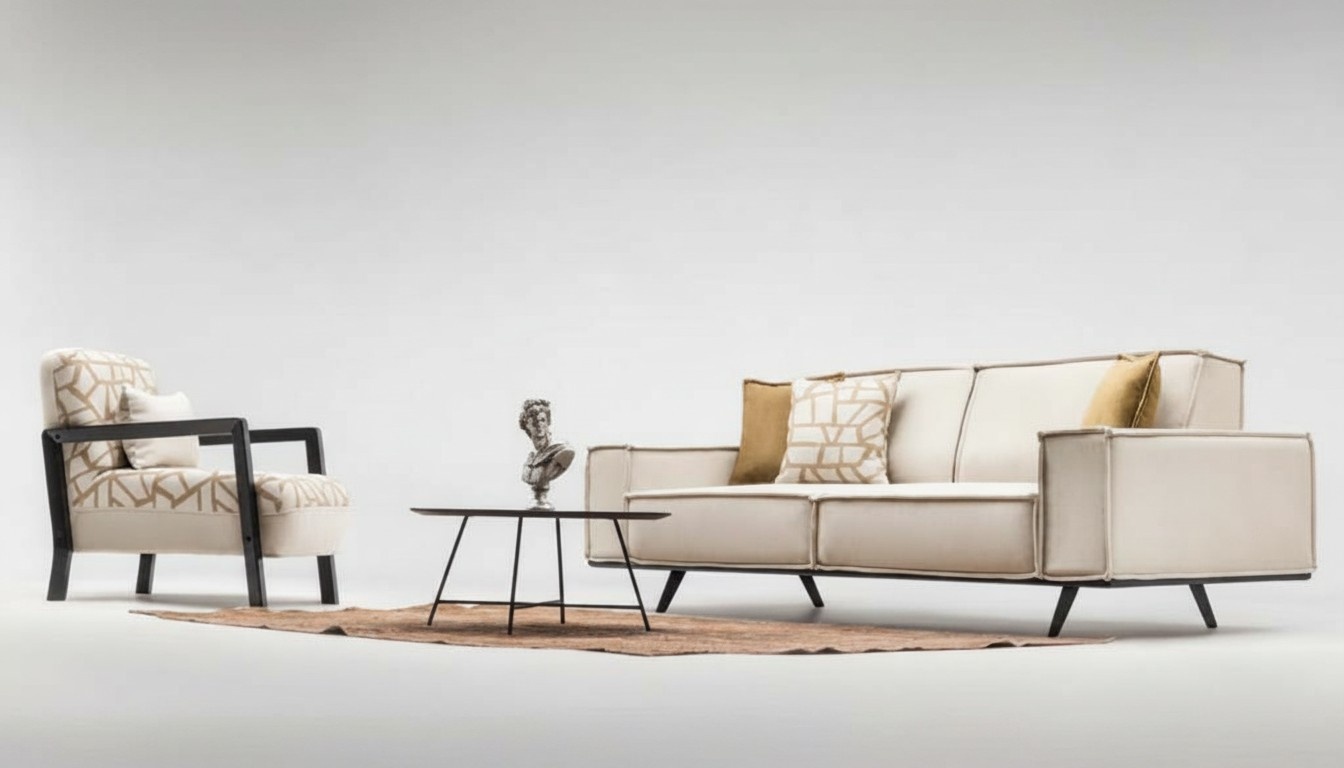 Komplette Sofa Stoffsofa Zweisitzer Sessel Beige Polstersofa Moderne