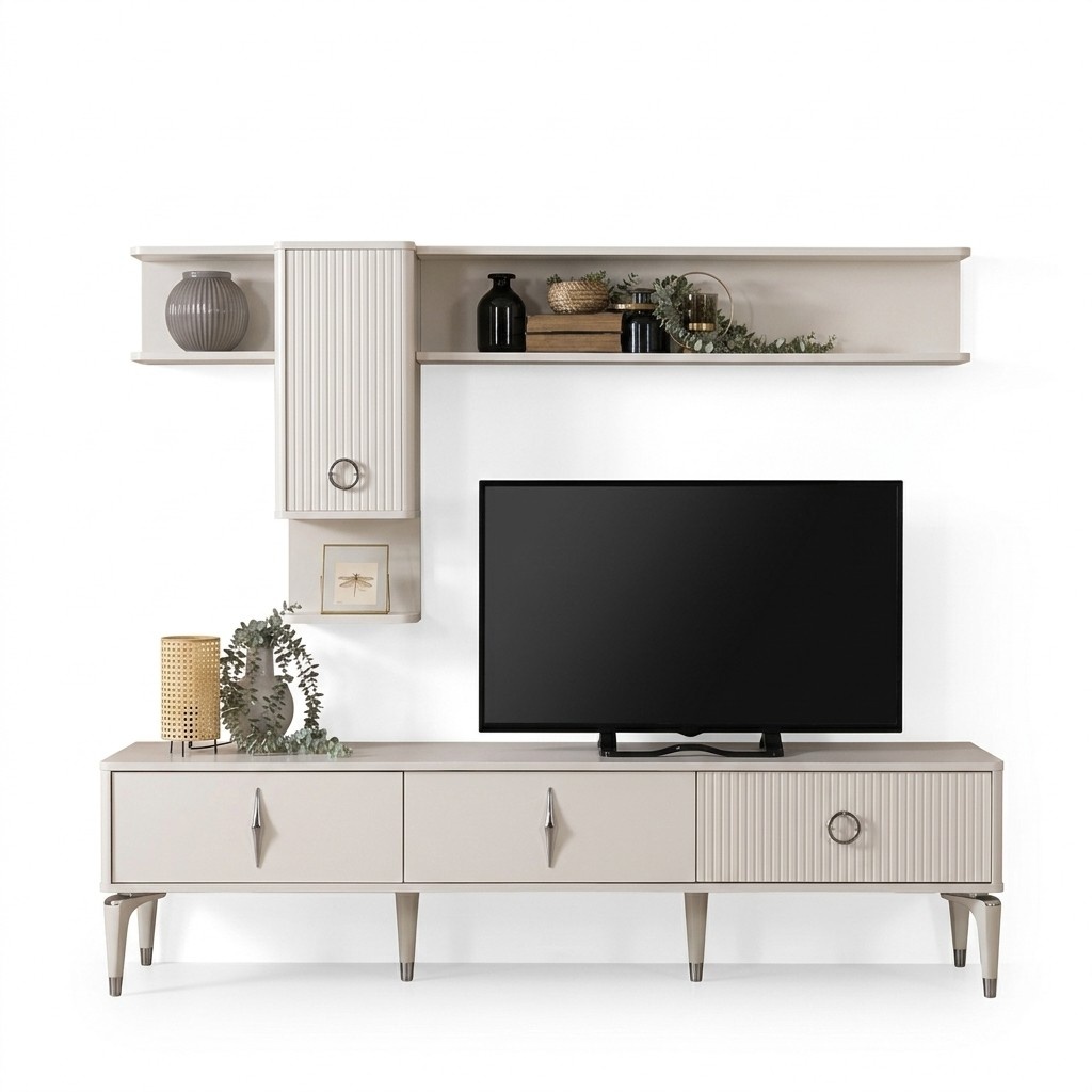 Komplette TV Ständer Schrank RTV Lowboard Wohnzimmer Regale Weiß Holz