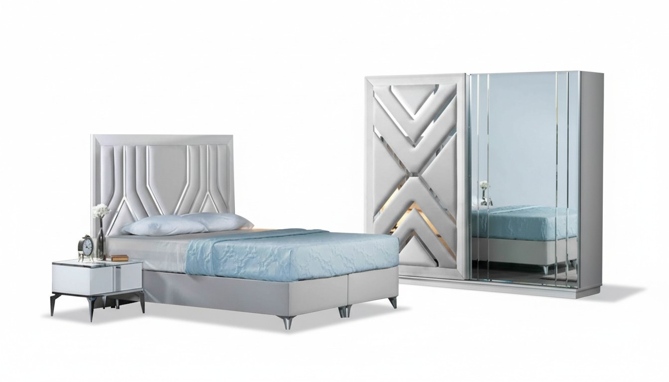 Komplette Weiße Schlafzimmer Garnitur Edles Bett Nachttische Glasschrank