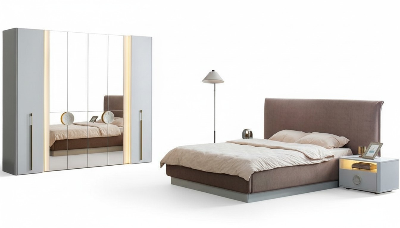 Komplettes Schlafzimmer Möbel Ehebett Bett Kleiderschrank Nachttisch 2x Set 4tlg