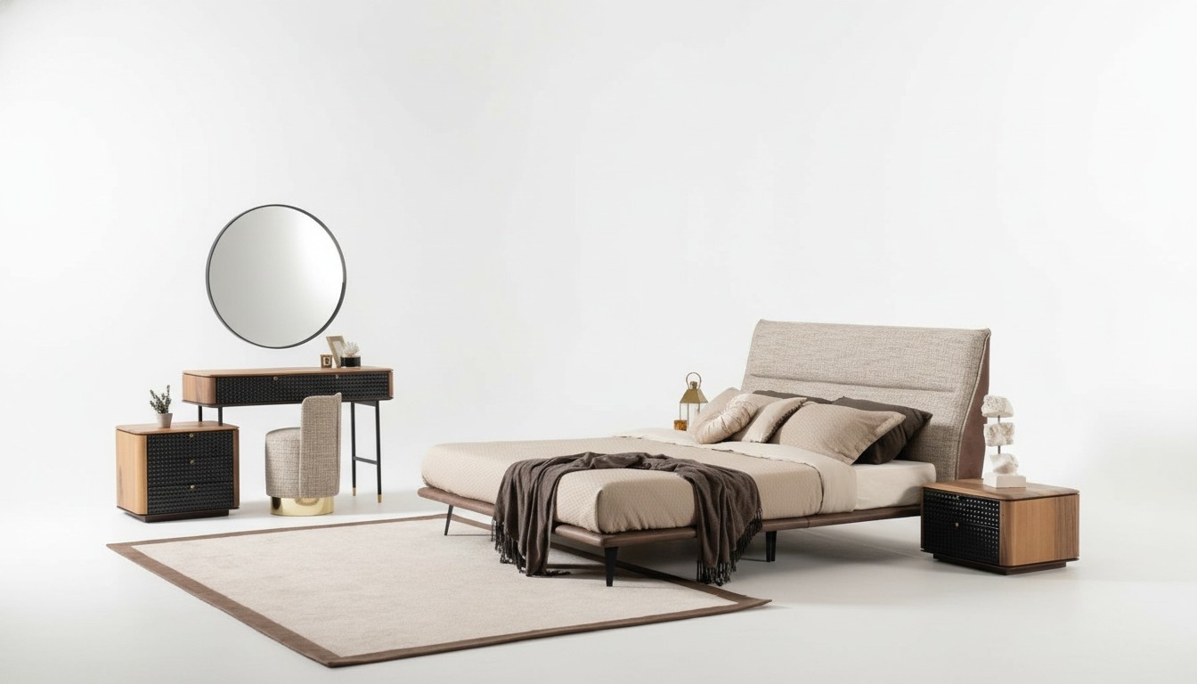 6tlg Komplettes Schlafzimmer Set Bett Schminktisch Spiegel Hocker