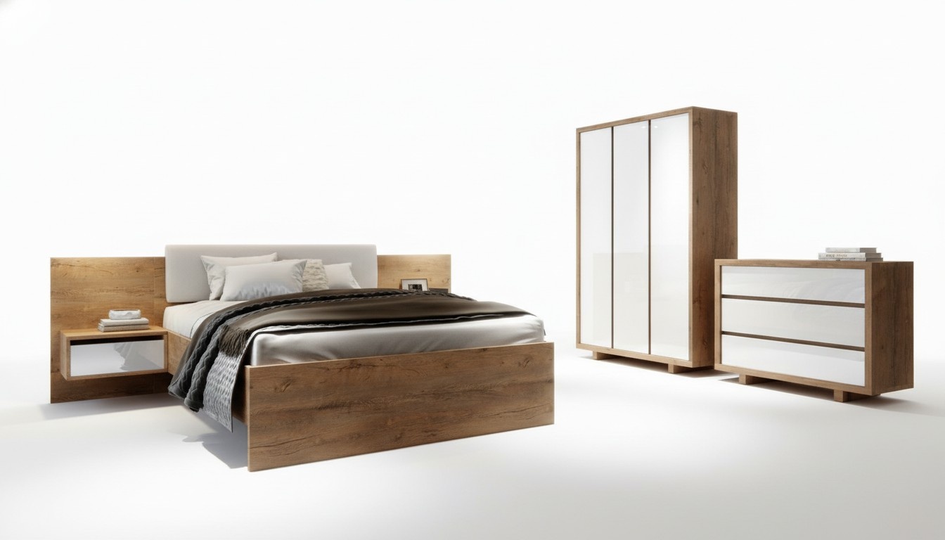 Komplettes Schlafzimmer Set Bett Nachttisch Kleiderschrank Kommode Design 5 tlg.