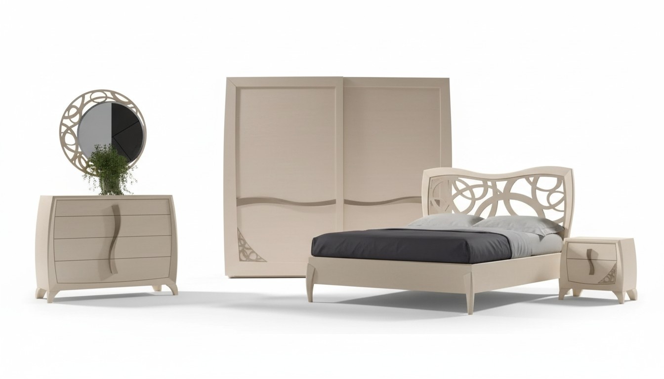 Komplettes Schlafzimmer Set Design Modern Luxus Bett 2x Nachttisch 6 tlg