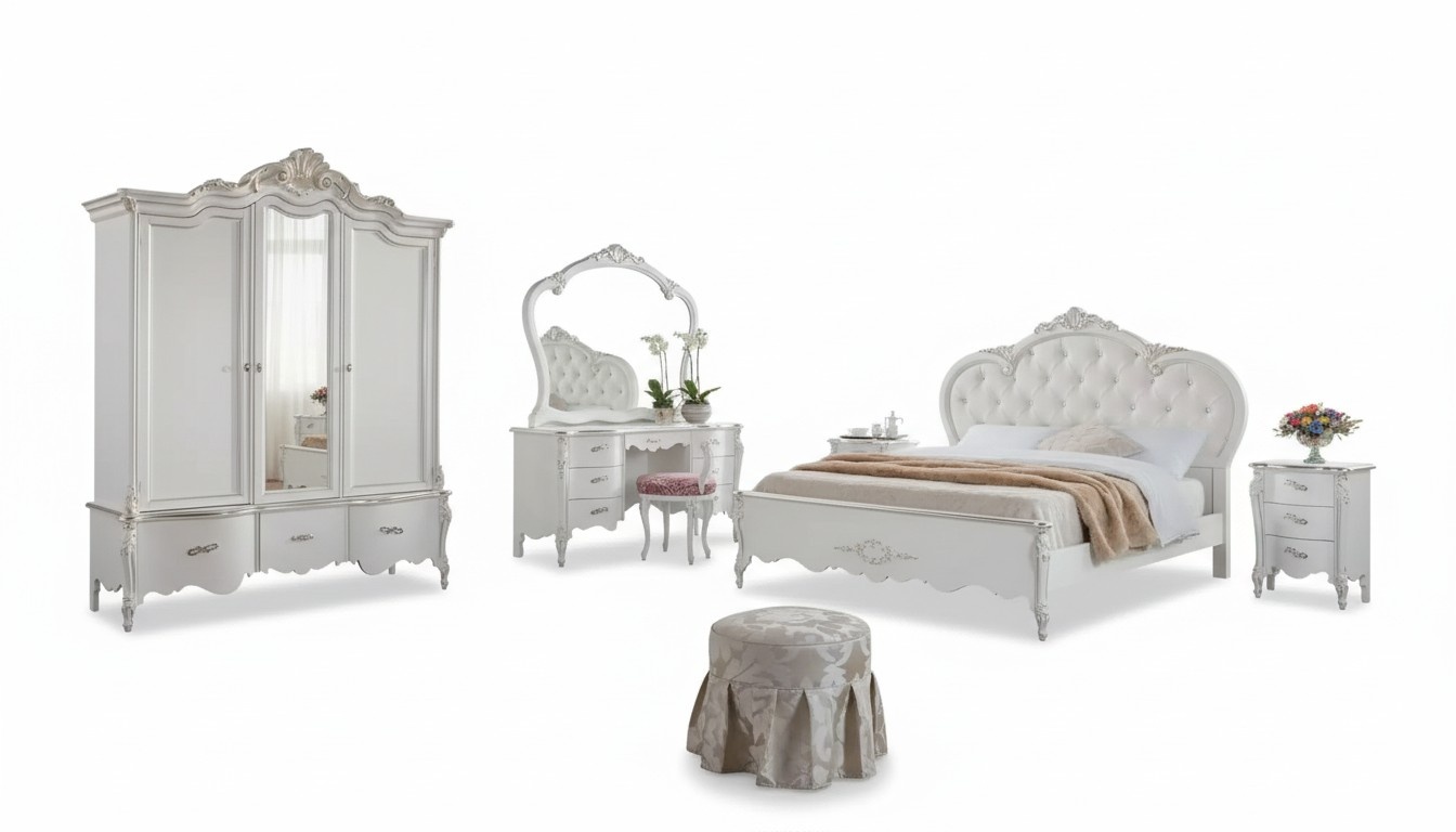 Komplettes Schlafzimmermöbel-Set Weiße Klassische Möbel-Set 8tlg neu