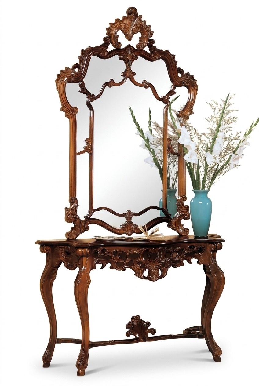 Konsole + Spiegel Designer Konsolentisch Holz Set 2 tlg.