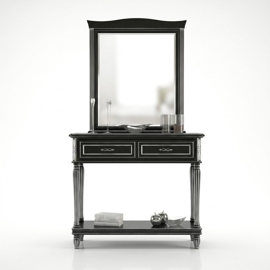Konsolentisch mit Spiegel Luxus Design Konsole Schwarz Klassischer