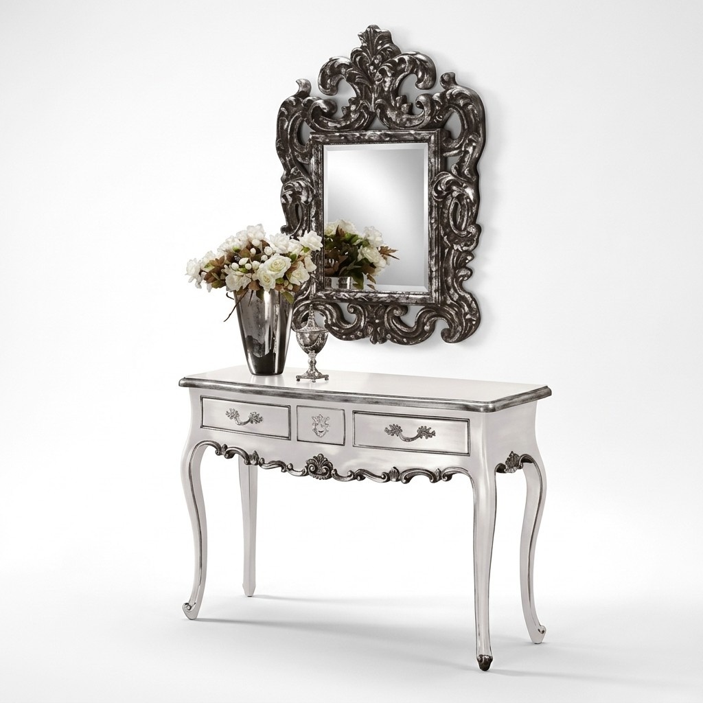 Konsolentisch mit Spiegel Luxus Konsole Kommode Wandtisch Klassischer