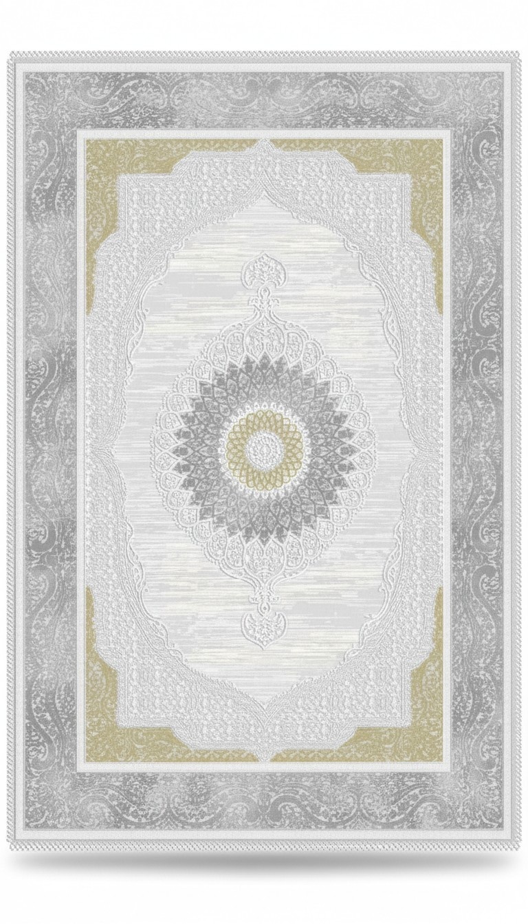 Kunstfaserteppich Teppich Wohnzimmerteppich Bordüre Ornament Gold Grau 160 x 230