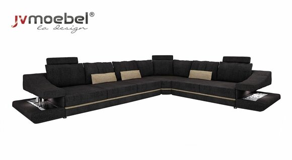Wohnzimmer Textil Schwarz Sofa Sofas L-FormSitz Farbe Ecksofa Couch Polstermöbel