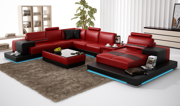 Ledersofa Couch Wohnlandschaft Ecksofa Eck Garnitur Design Modern Sofa