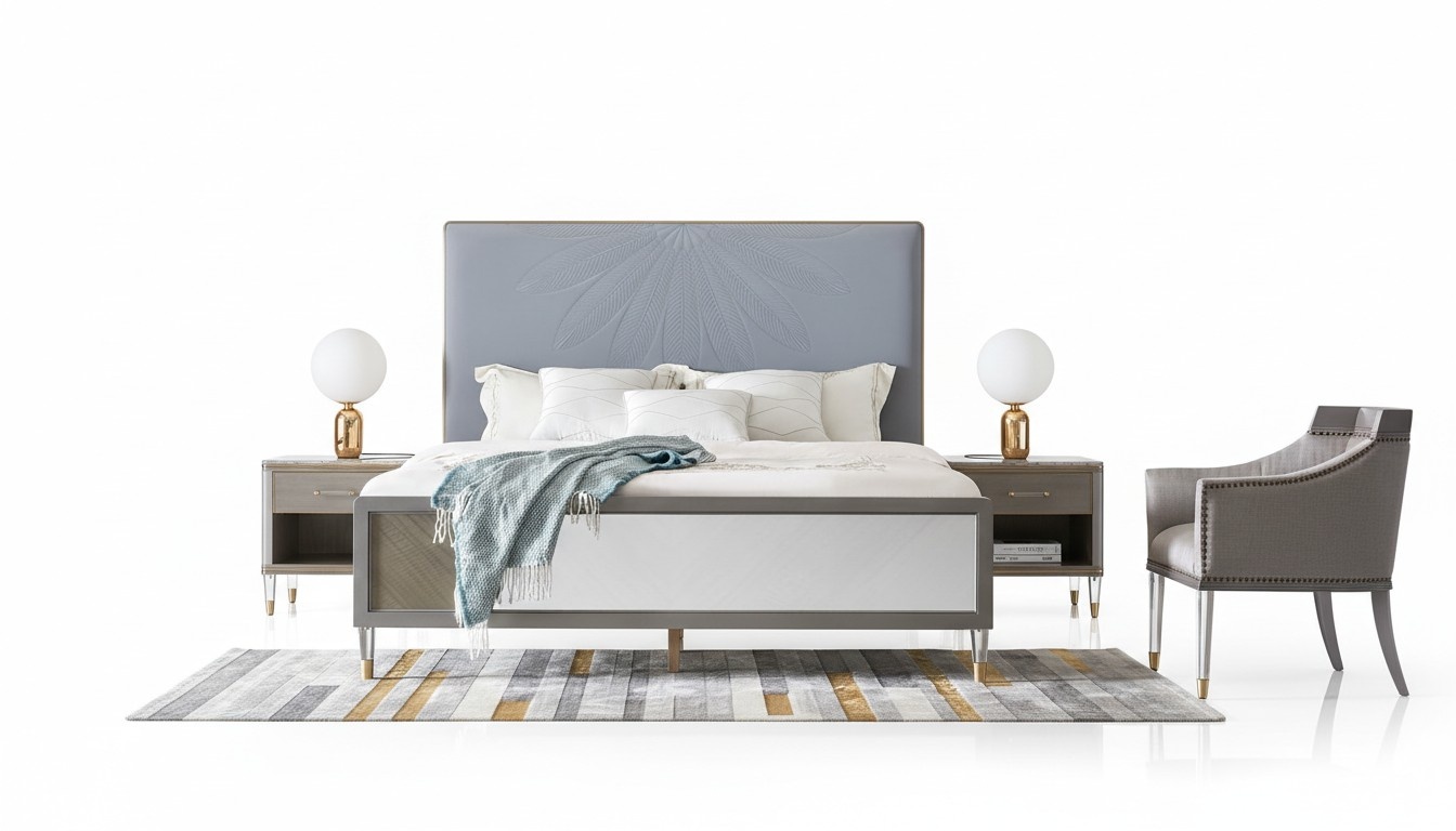 Leder Bett Doppelbett Grau 180x200 Betten Polster Luxus Doppeltes