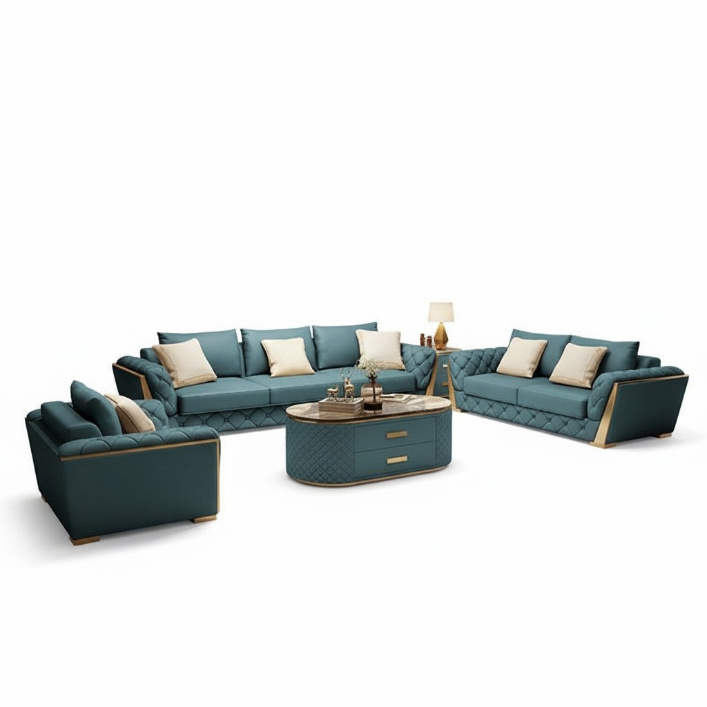 Leder Designer Sofa Couch Polster Garnitur 6tlg. Set Garnituren Couchtisch