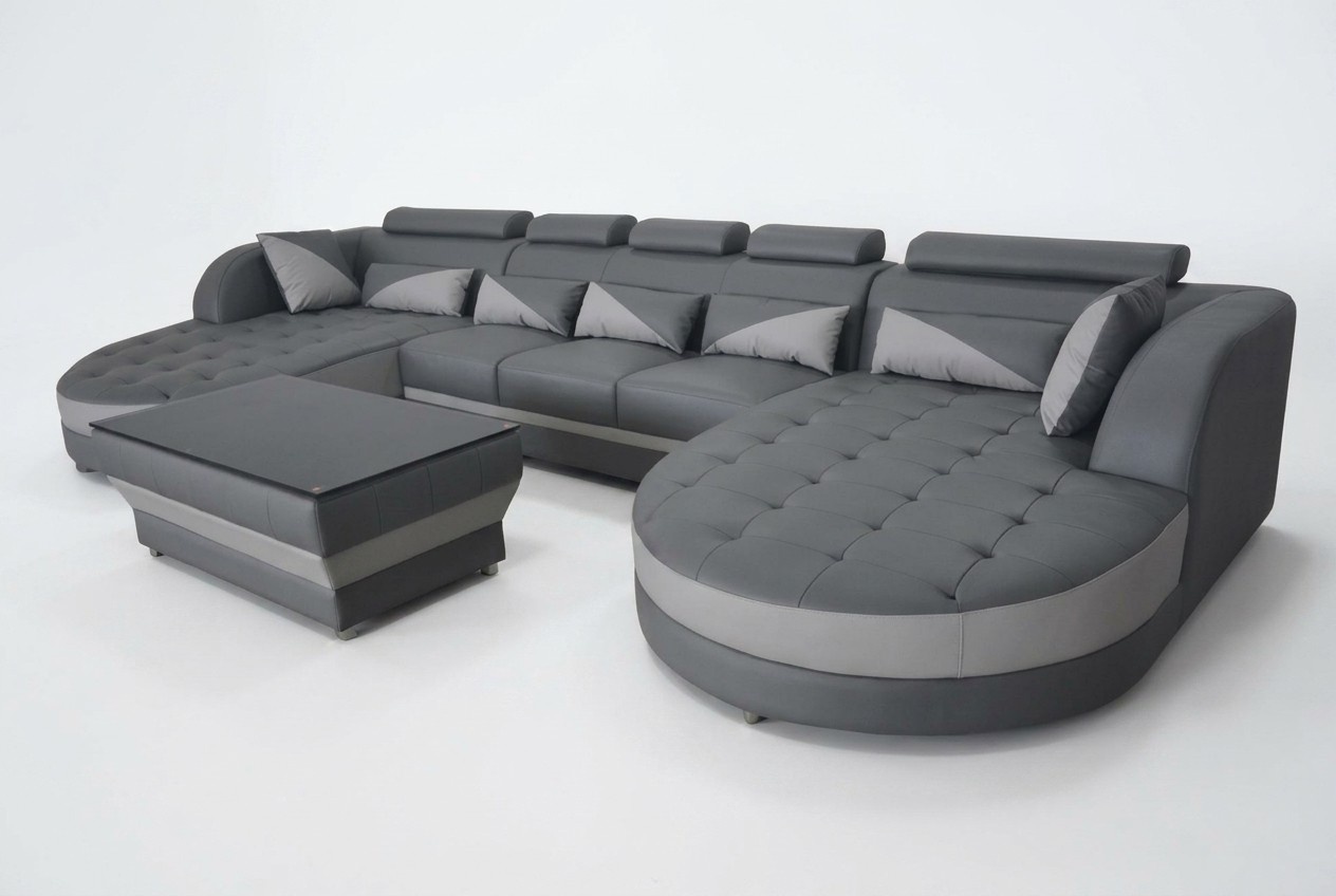 Leder Sofa Moderne Couch Polster Design Wohnlandschaft + Tisch