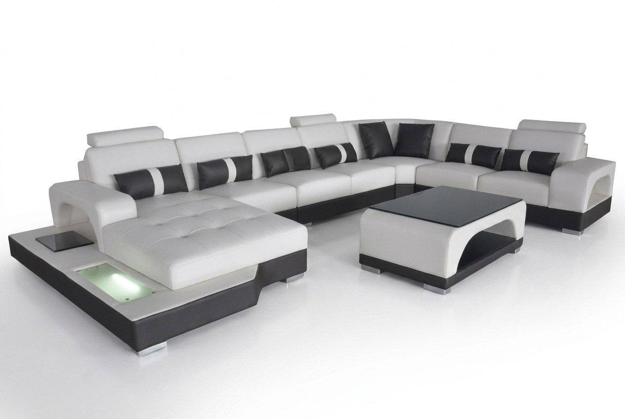 Leder Sofa Moderne Sitz Couch Polster Design Eck Couchen Wohnlandschaft + Tisch