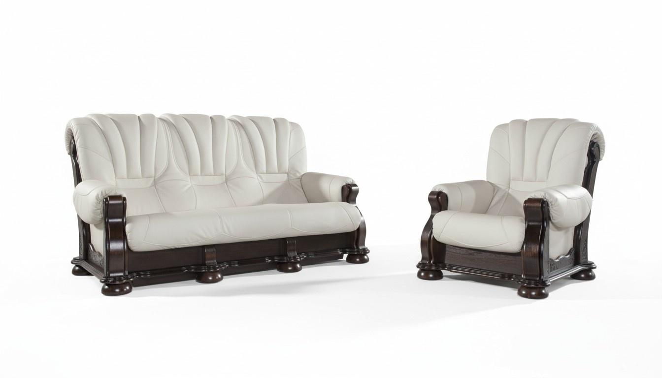 Leder Sofagarnitur der Luxus Klasse mit echtem Holzgestell Garnitur 3+2 Sofa