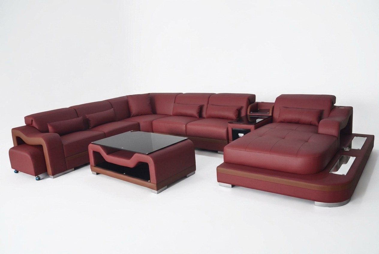 Leder Wohnlandschaft Garnitur Design Modern Ecke Sofa Couch U-Form G8027G Tisch