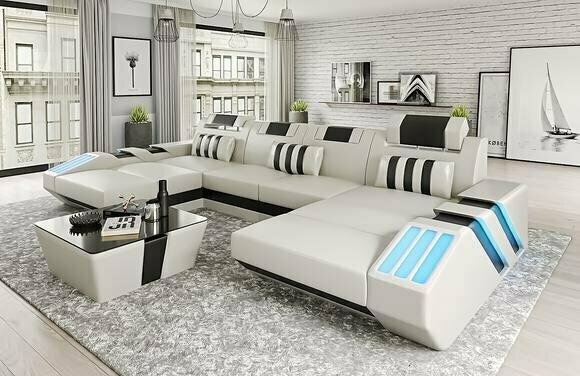 Wohnlandschaft Ledersofa Couch Polster Ecksofa Sofa Big XXL