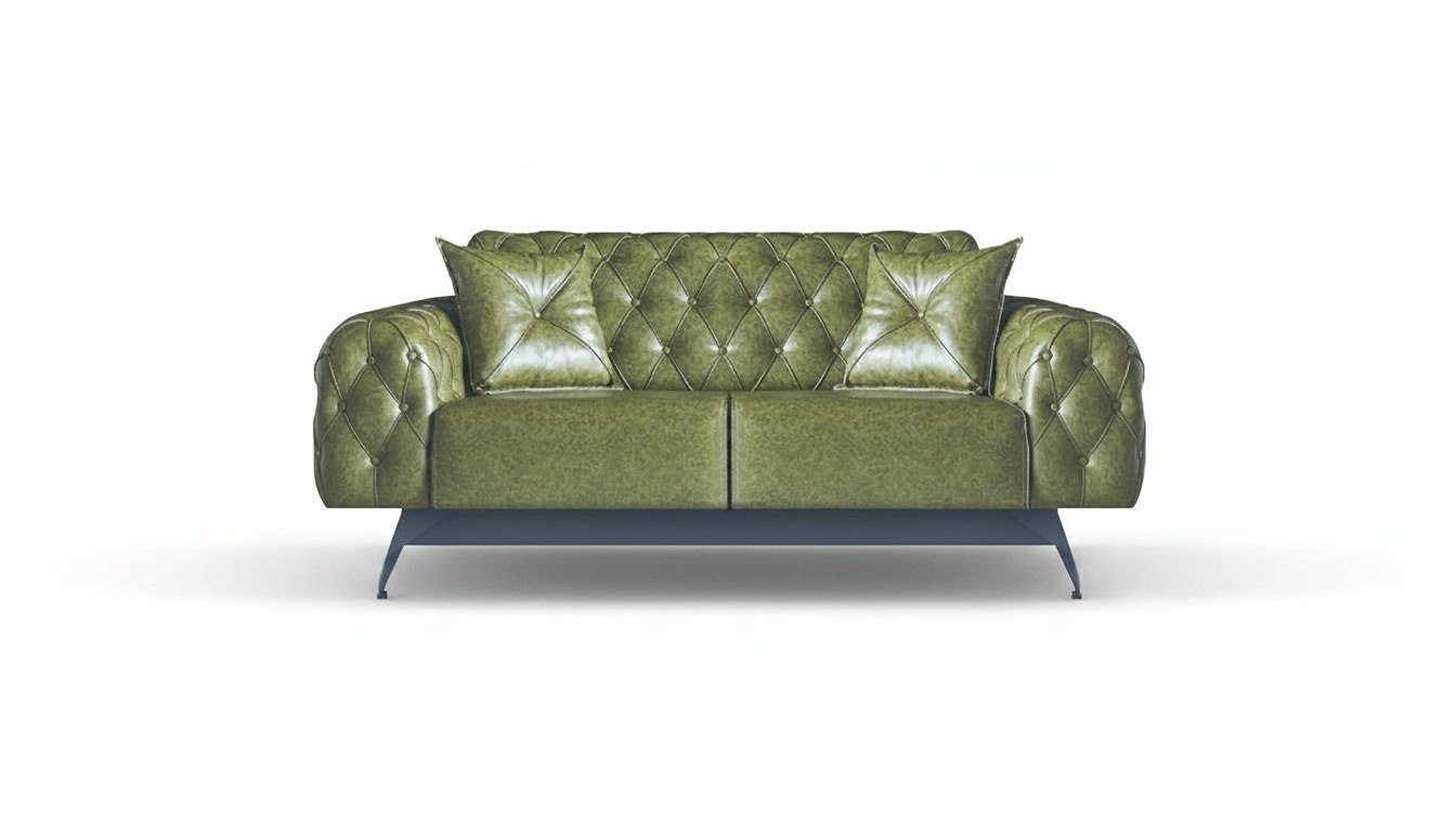 Ledersofa 2-Sitzer Sofa Grün Polster Klassisch Kissen Chesterfield Sofa