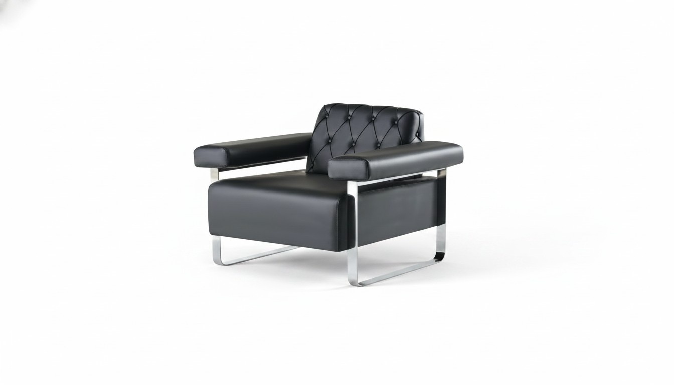 Ledersofa Chesterfield Design 1-Sitzer Schwarz Edelstahl Büro Sitzmöbel