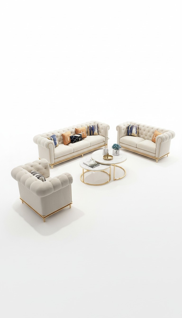 Ledersofa Couch Polster Sofagarnitur Sofa Polster Garnituren 6tlg. Chesterfield