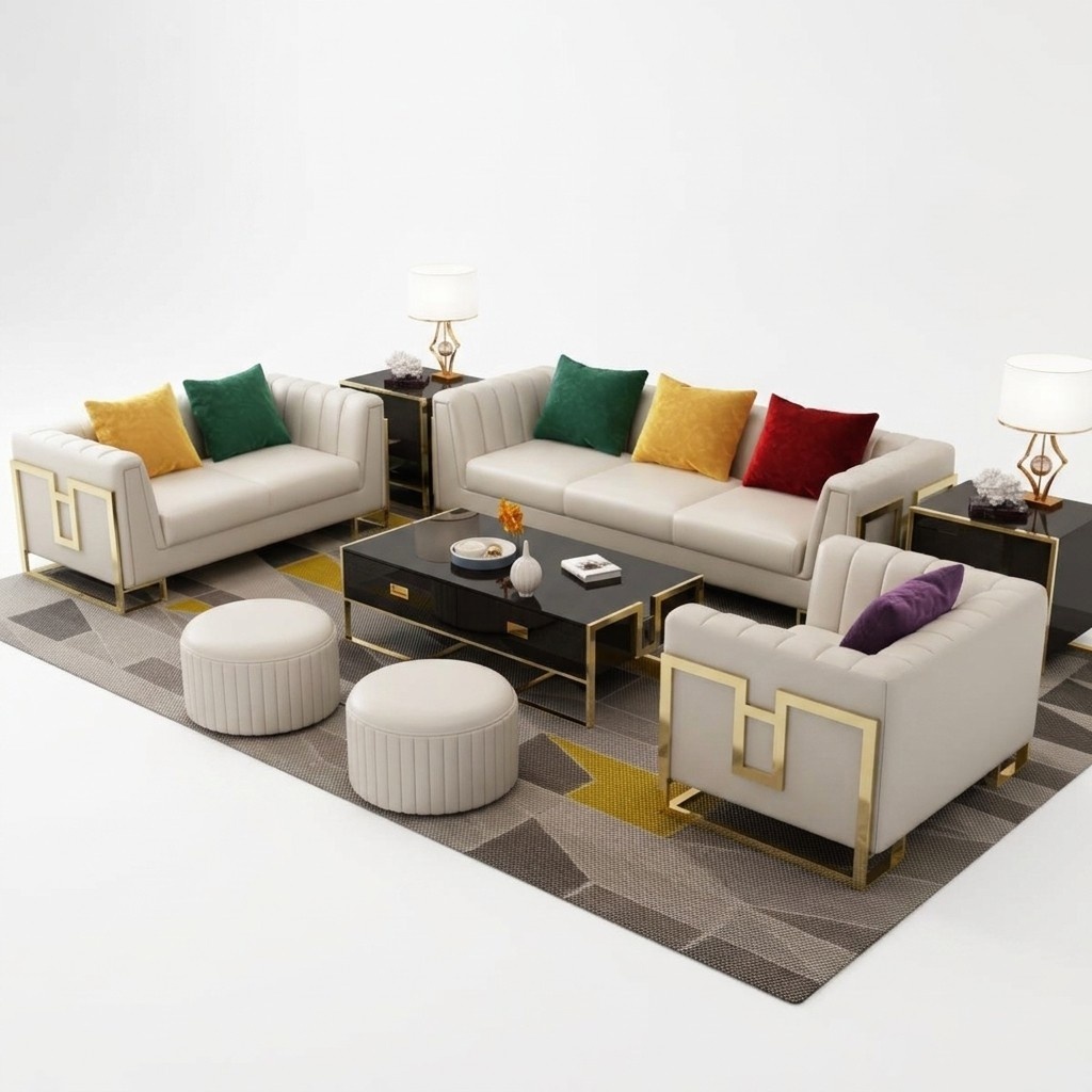 Ledersofa Couch Sofagarnituren 3+2+1 Sitzer Garnitur Design Modern Sofa