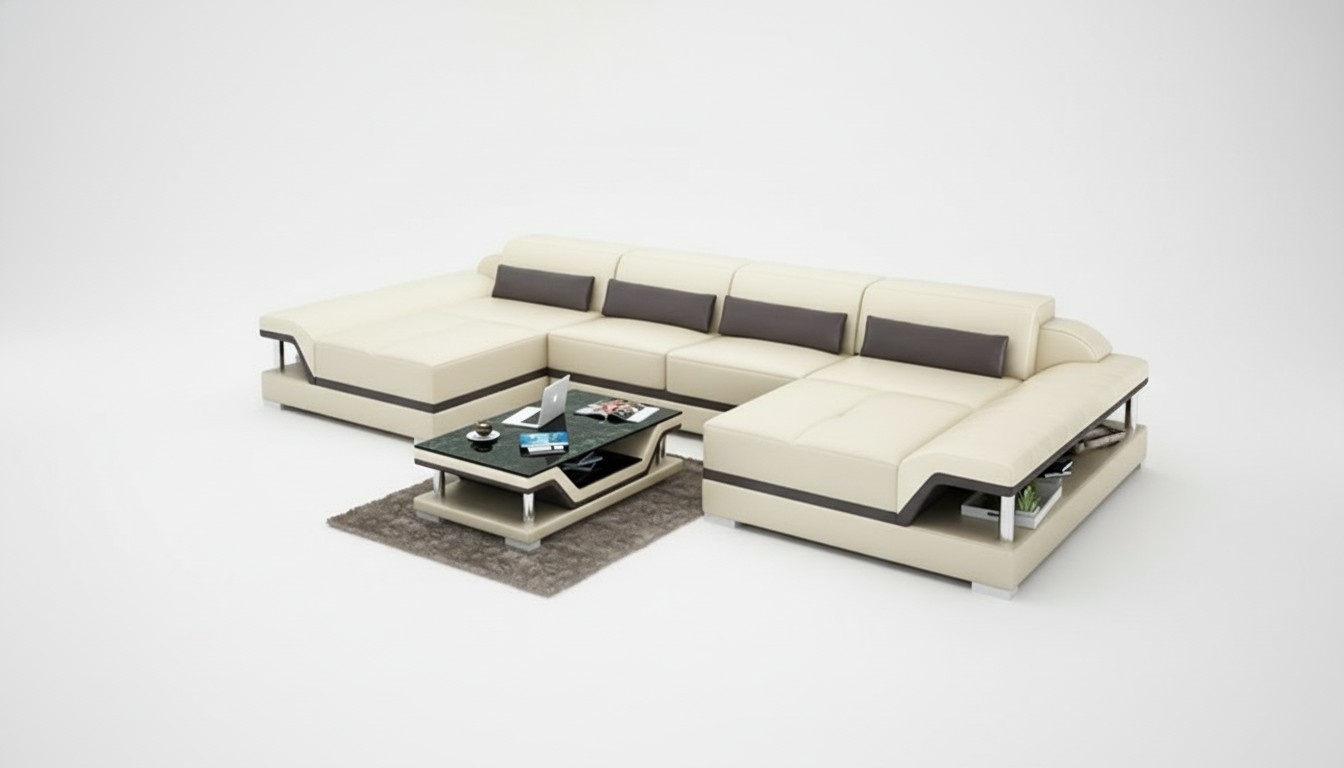 Ledersofa Couch Wohnlandschaft Ecksofa Eck Garnitur Design Modern