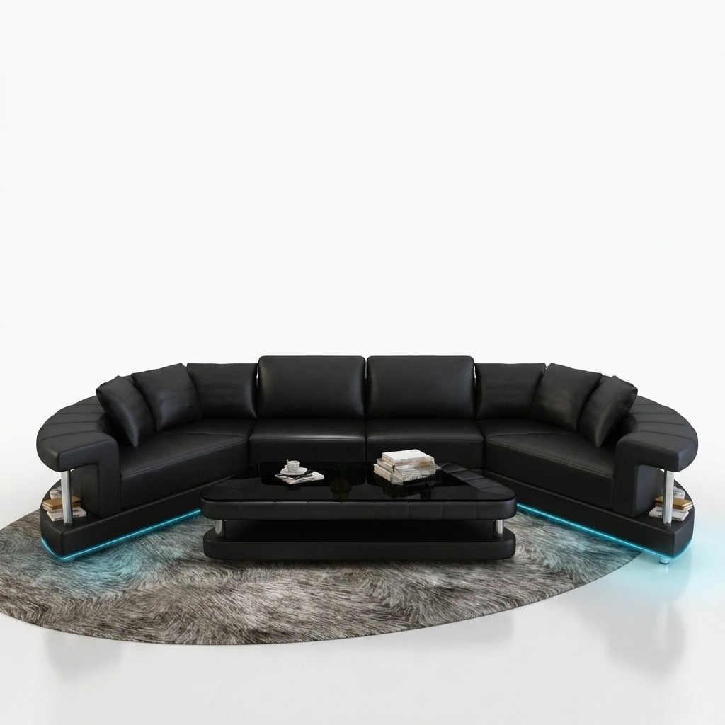 Ledersofa Couch Wohnlandschaft Ecksofa Eck Garnitur Rund Design Sofa