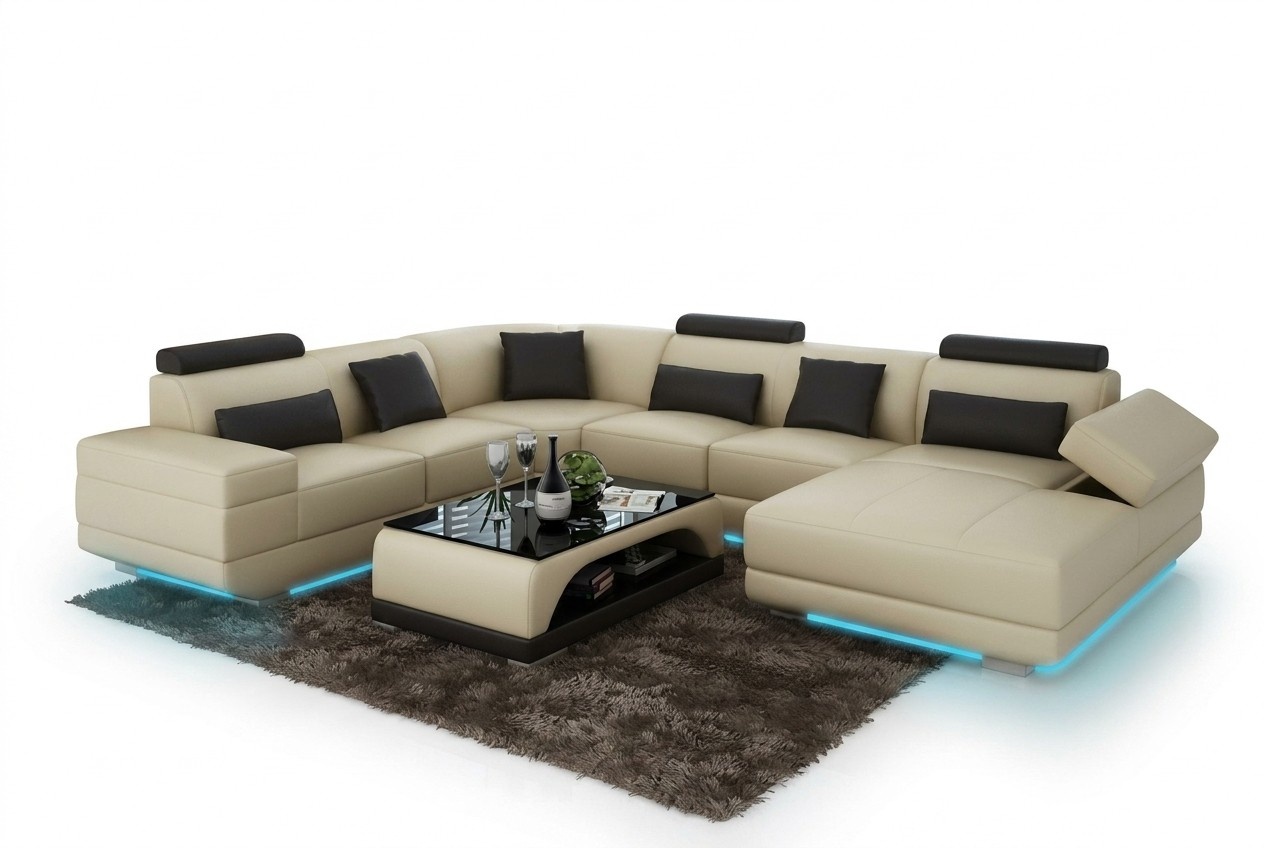 Ledersofa Couch Wohnlandschaft Ecksofa Eck Garnitur Design Modern Sofa G8034