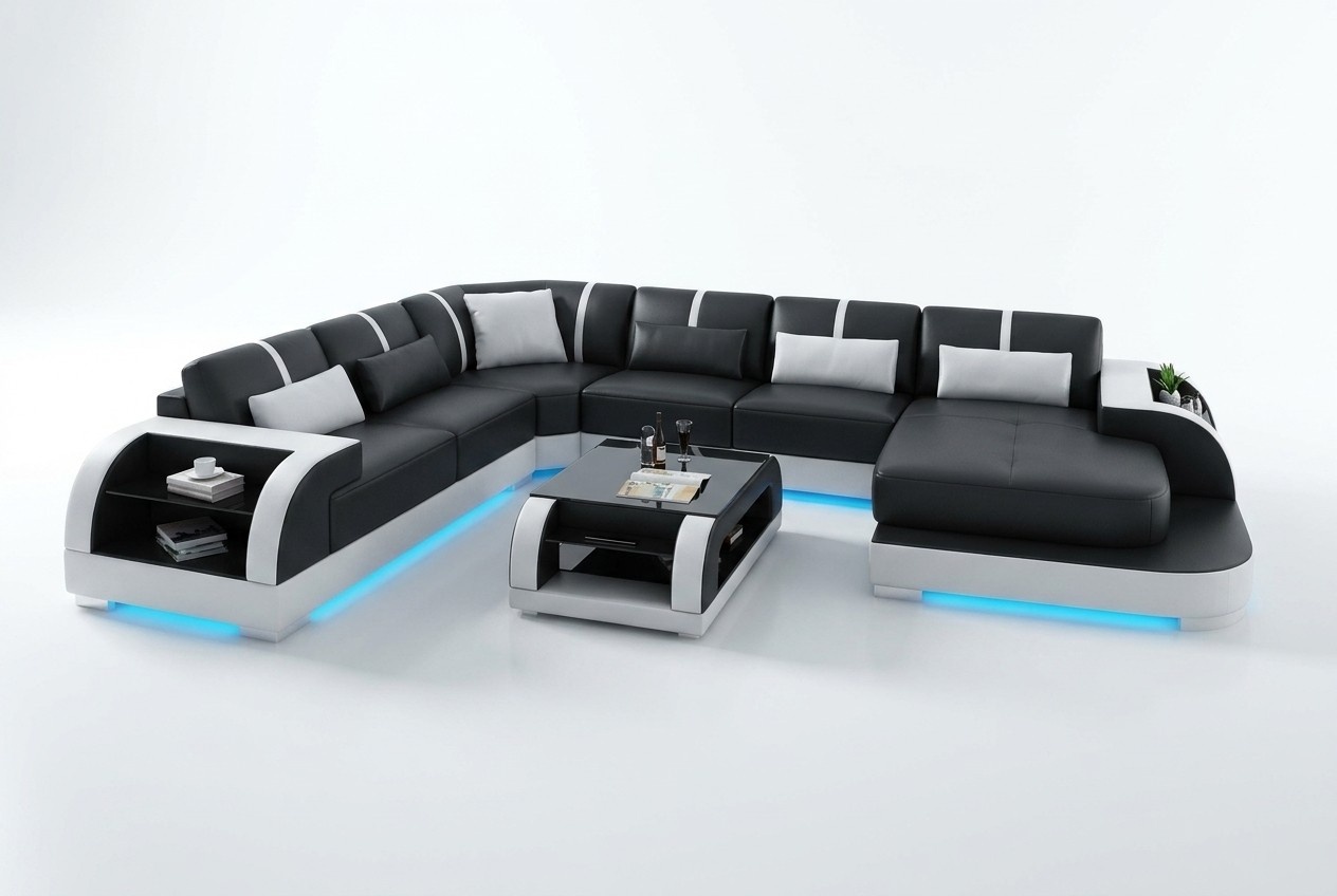 Ledersofa Couch Wohnlandschaft Ecksofa Eck Garnitur Design Modern Sofa