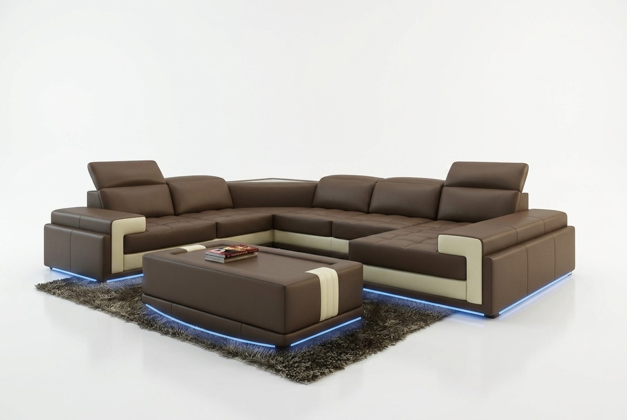 Ledersofa Couch Wohnlandschaft Ecksofa Eck Garnitur Design Modern