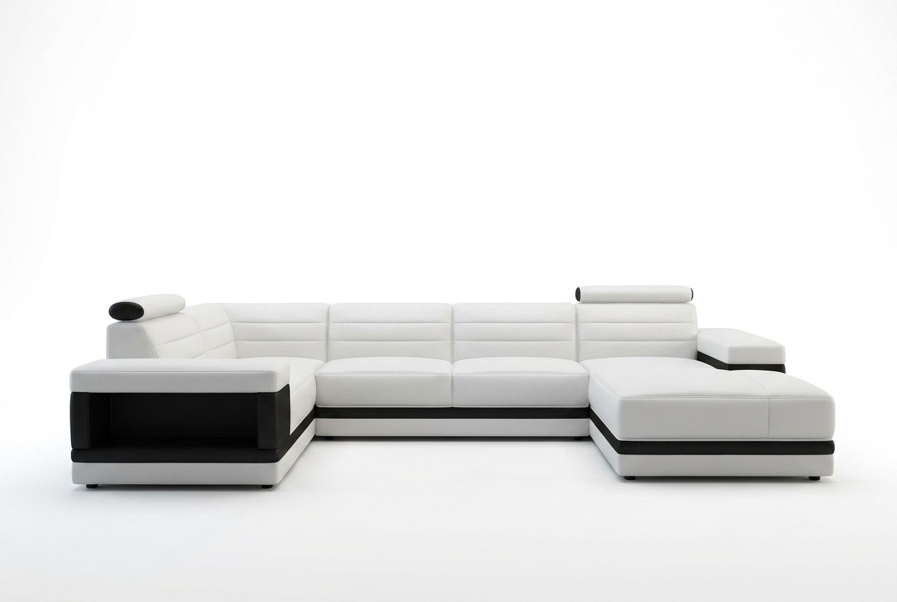 Ledersofa Couch Wohnlandschaft Ecksofa U-Form Design Modern Sofa