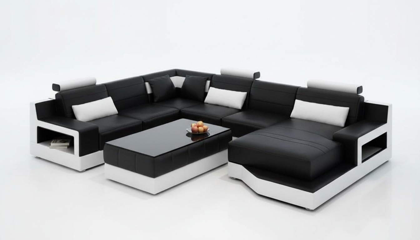 Ledersofa Ecksofa UForm Wohnlandschaft Designer Sofa Modernes Sofas Couchtisch