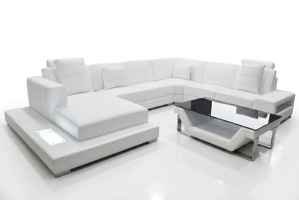 Ledersofa Ecksofa Wohnlandschaft Couch Polster Eckgarnitur Sitzecke + Tisch +USB