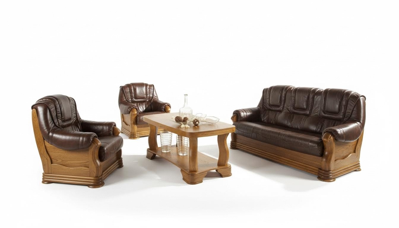 Ledersofa Männer Club Sofa Couch Polster Sitz Sofagarnitur 3+1+1 Komplett