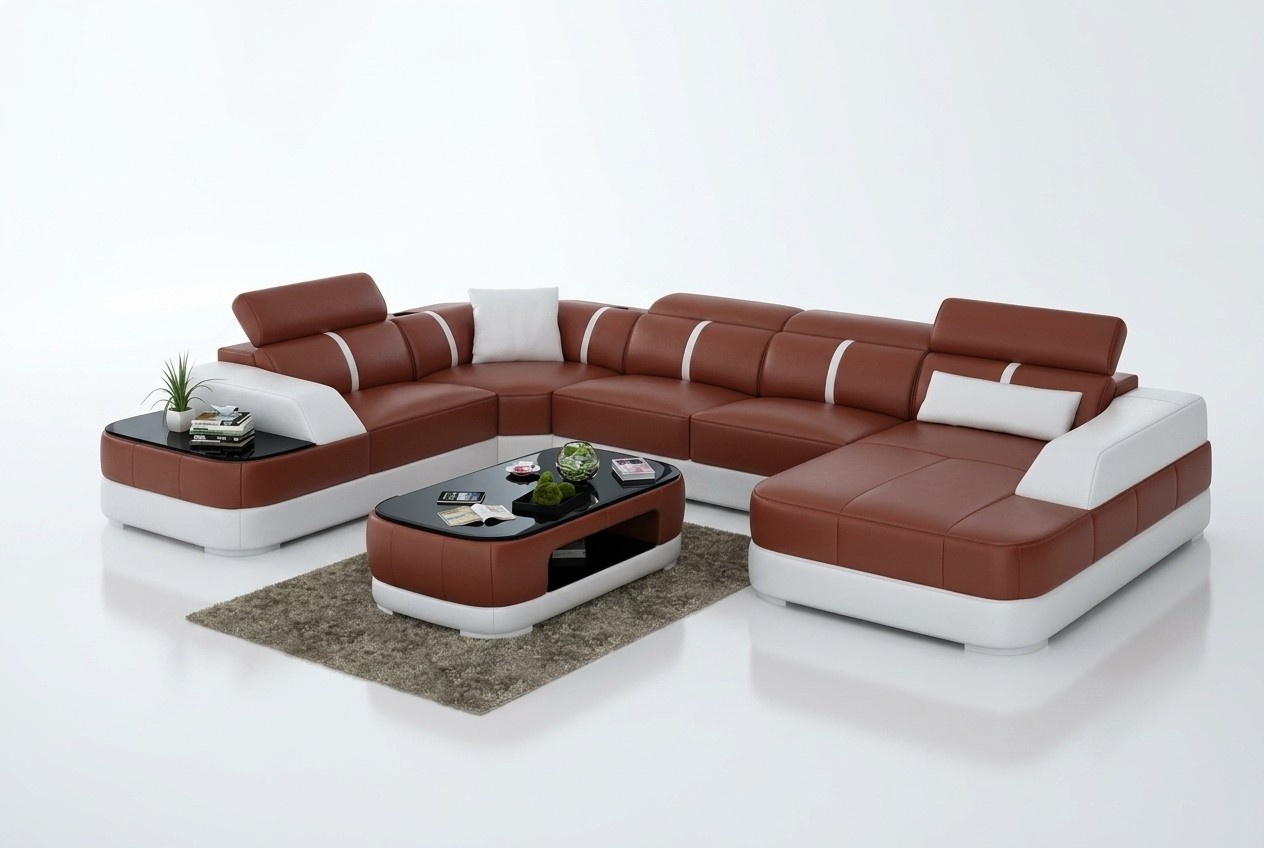 Ledersofa Polster Sitz Eck Sofa Garnitur Wohnlandschaft Wohnzimmer Couch G8026