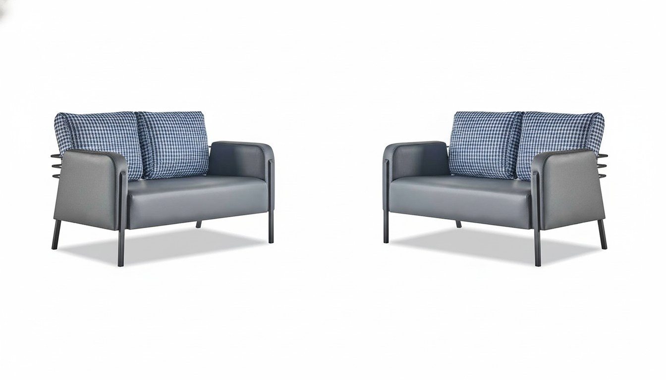 Ledersofa-Set Grau Blau Kissen 2-Sitzer Sofas Modern Polster Textil