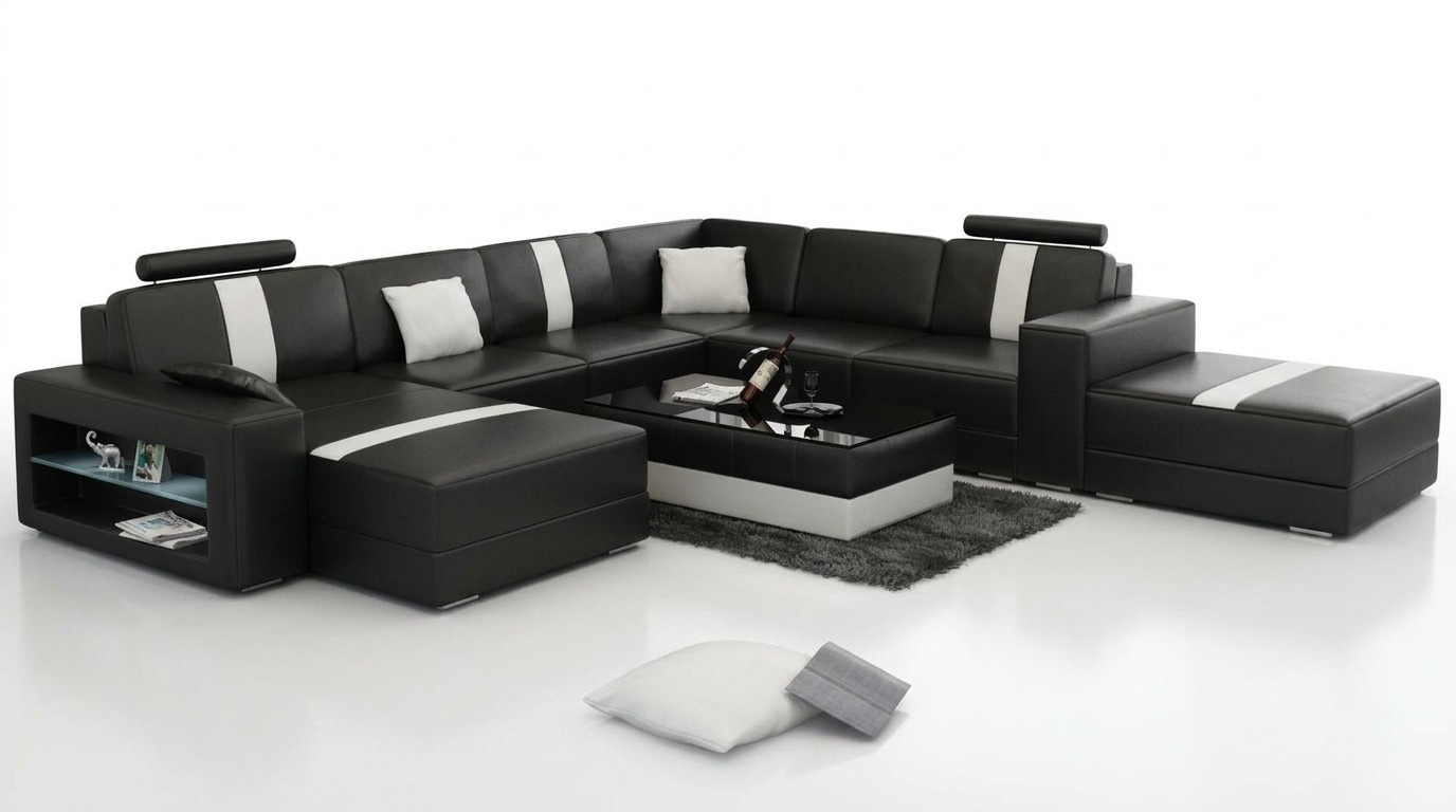 Ledersofa U-Form Couch Wohnlandschaft Ecksofa Garnitur Design Modern