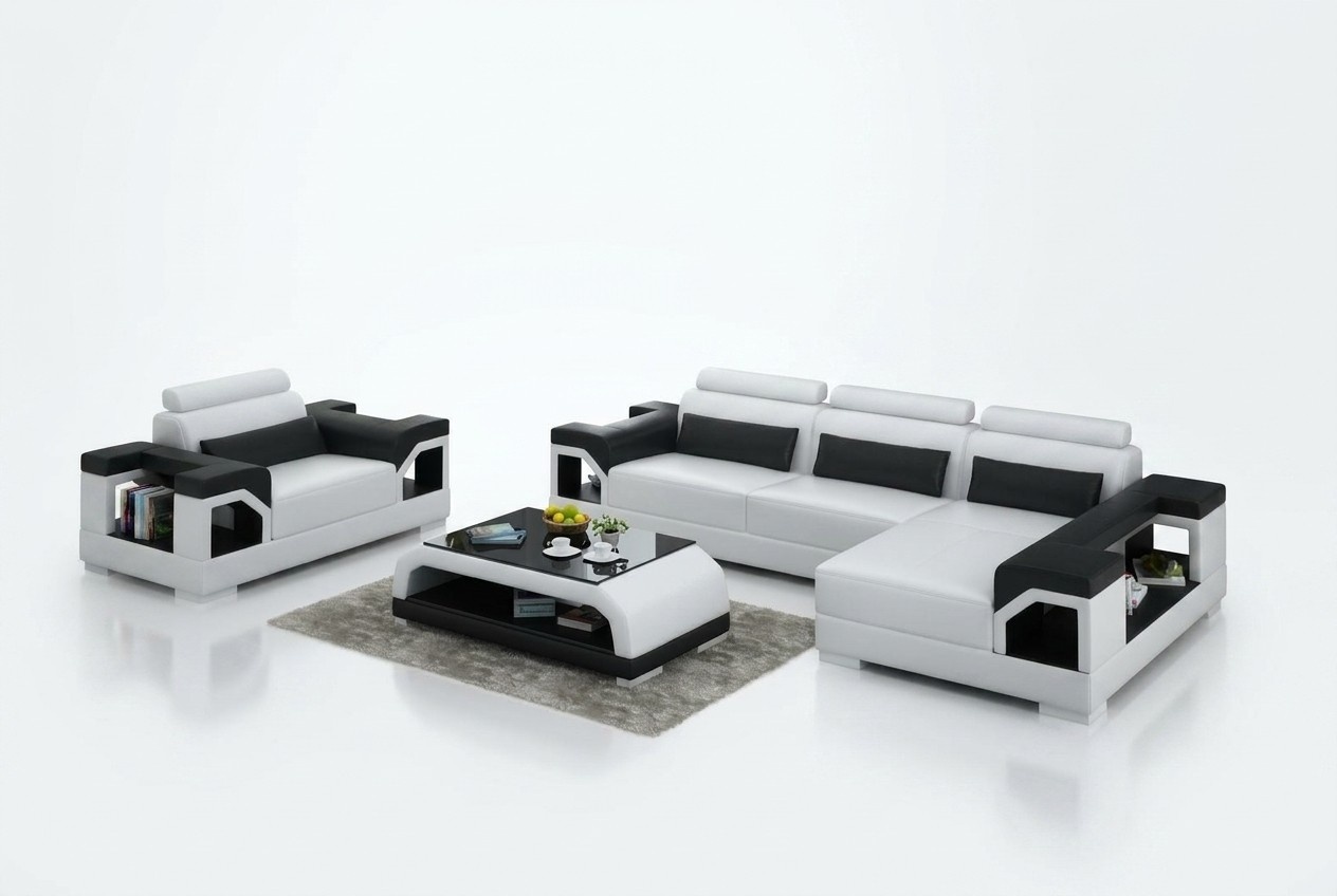 Ledersofa Wohnlandschaft Ecksofa + Sessel Eck Garnitur Design Modern