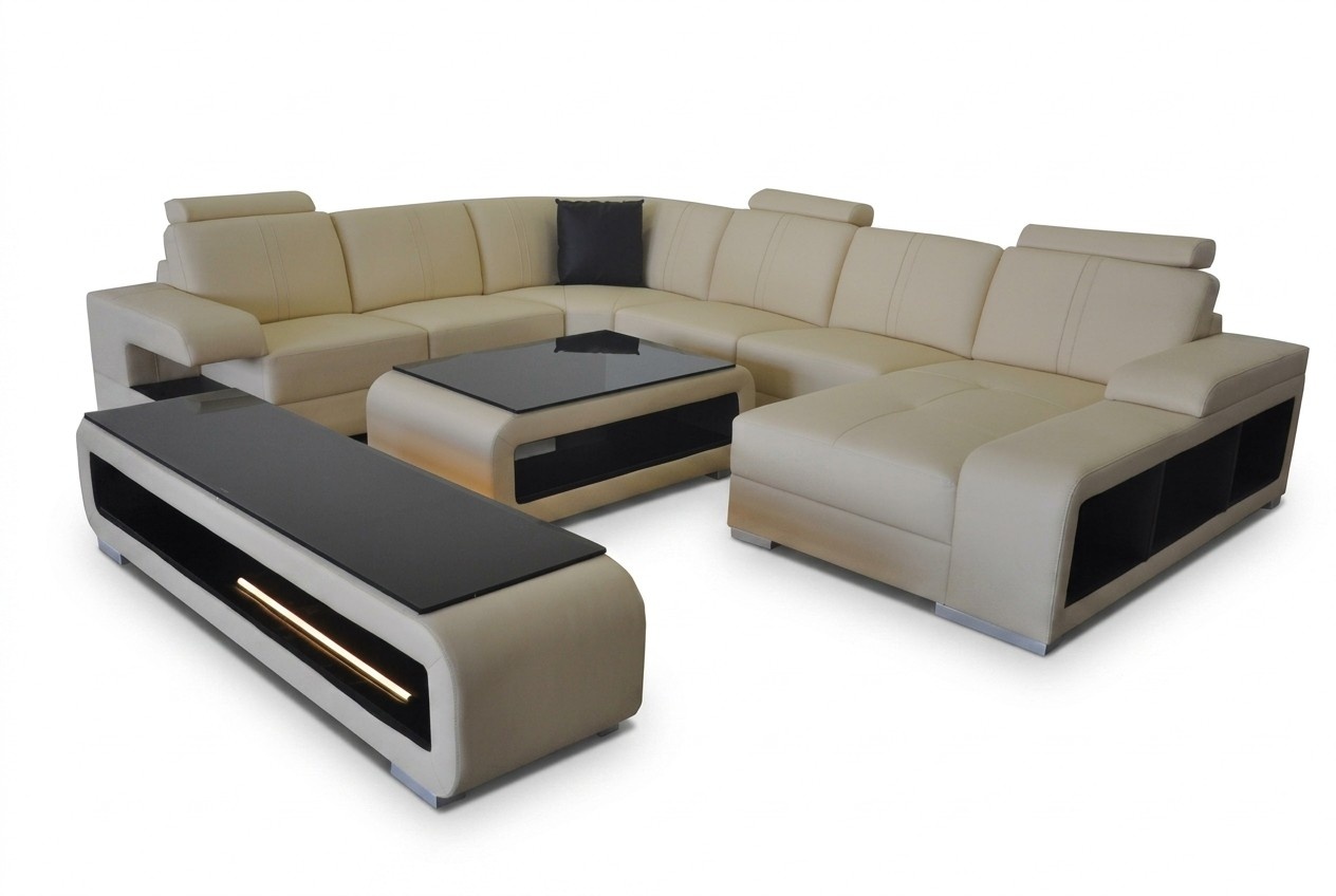 Ledersofa Wohnlandschaft Garnitur Design Modern Ecke Sofa U-Form Tisch RTV G8028