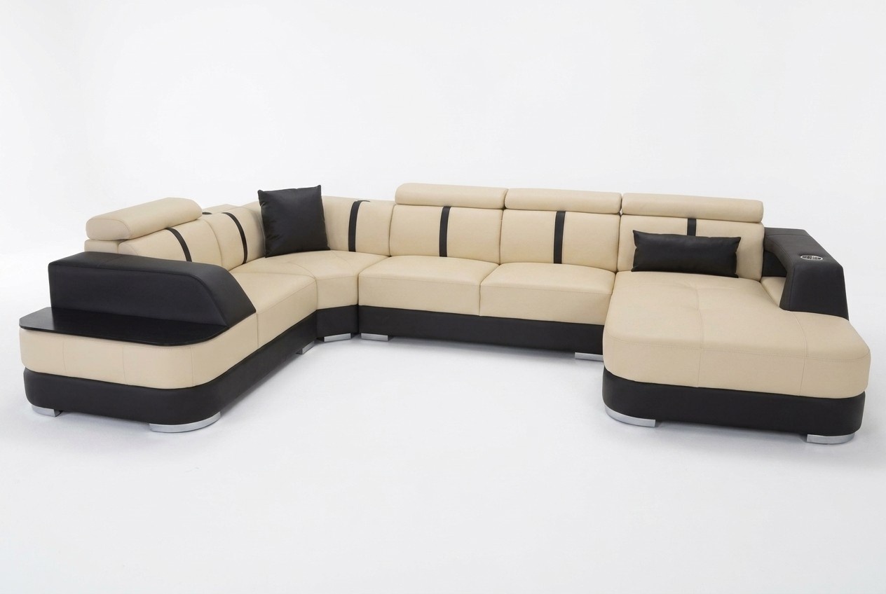 Ledersofa Wohnlandschaft Garnitur Design Modern Ecke Sofa U-Form mit USB Leder
