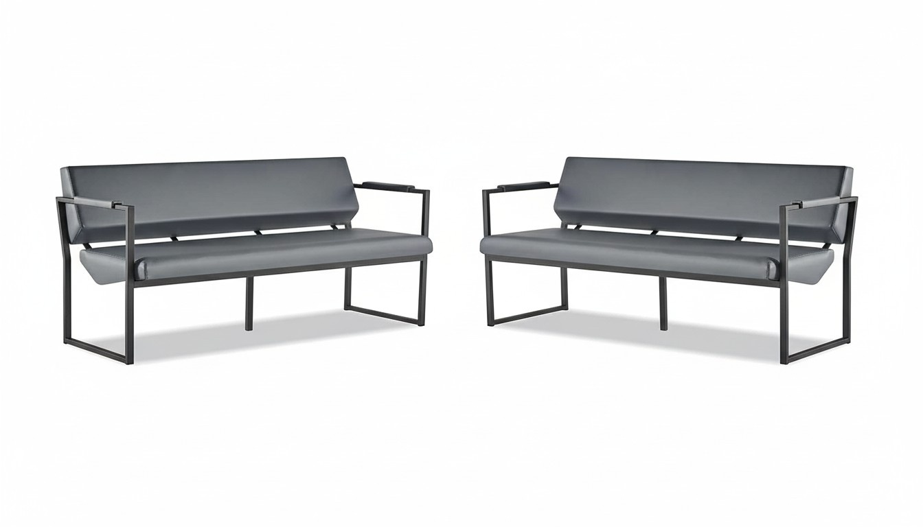 Ledersofas Set 3-Sitzer Schwarz Edelstahl Leder Modern Sofa-Set Couch