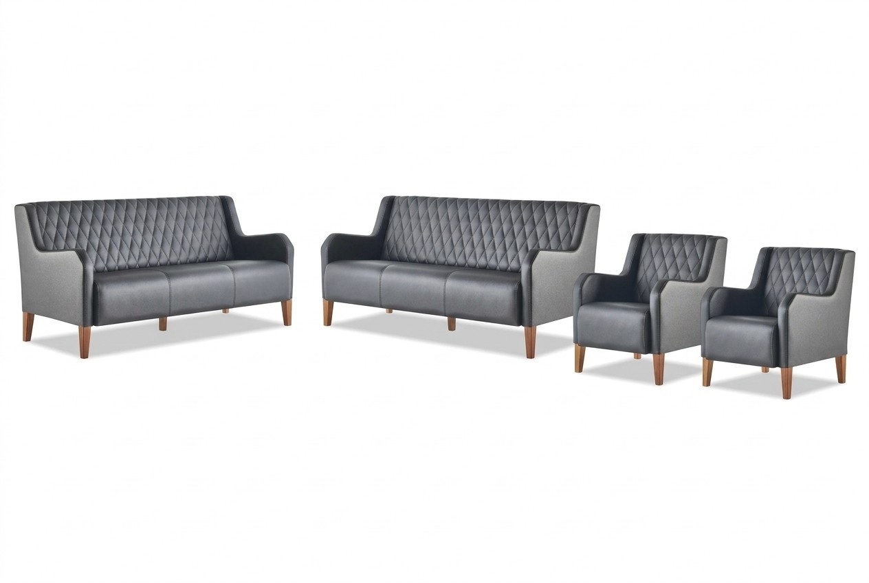 Ledersofas Sofagarnituren-Set 3-Sitzer Sessel Schwarz Leder Holz Modern