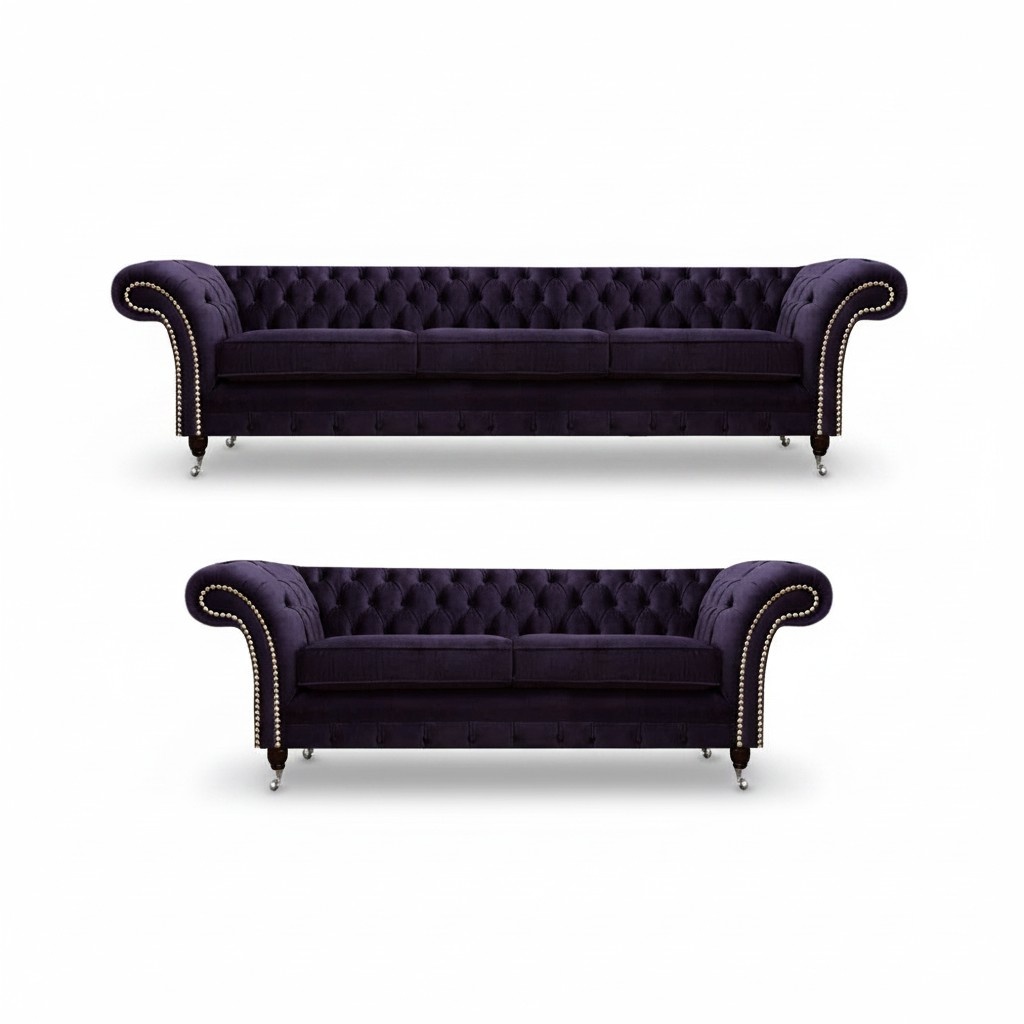 Lila Sofagarnitur Dreisitzer mit Zweisitzer Sofas Luxus Chesterfield Polster