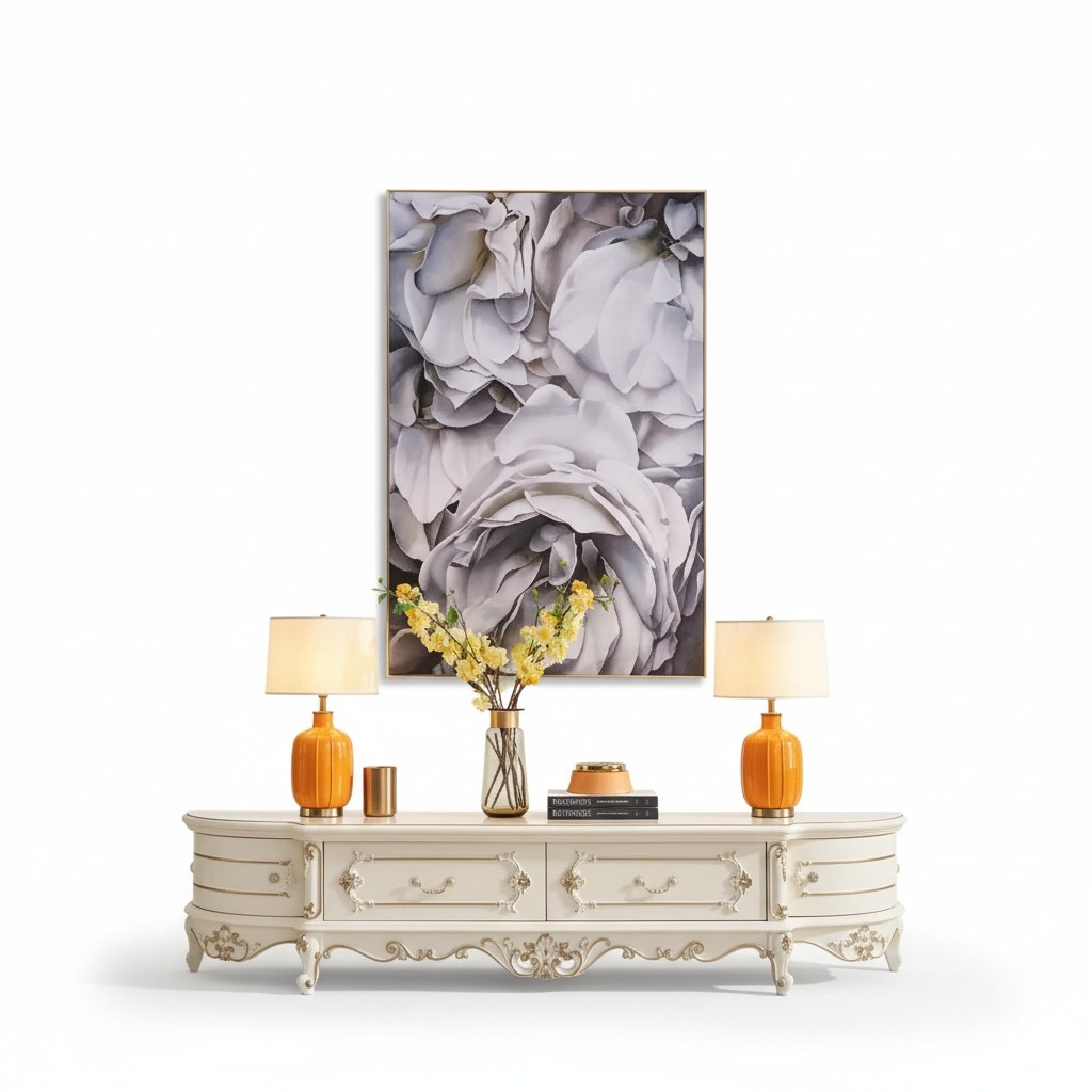 Lowboard im Wohnzimmer Neuheit für das Interieur klassisch weiß Möbel