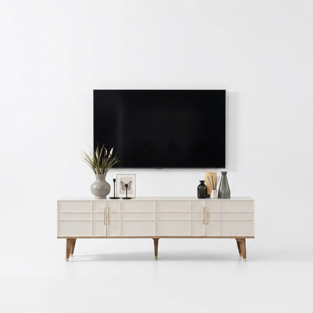 Lowboard TV Ständer Sideboard Modern Schrank RTV Wohnzimmer Weiß Holz