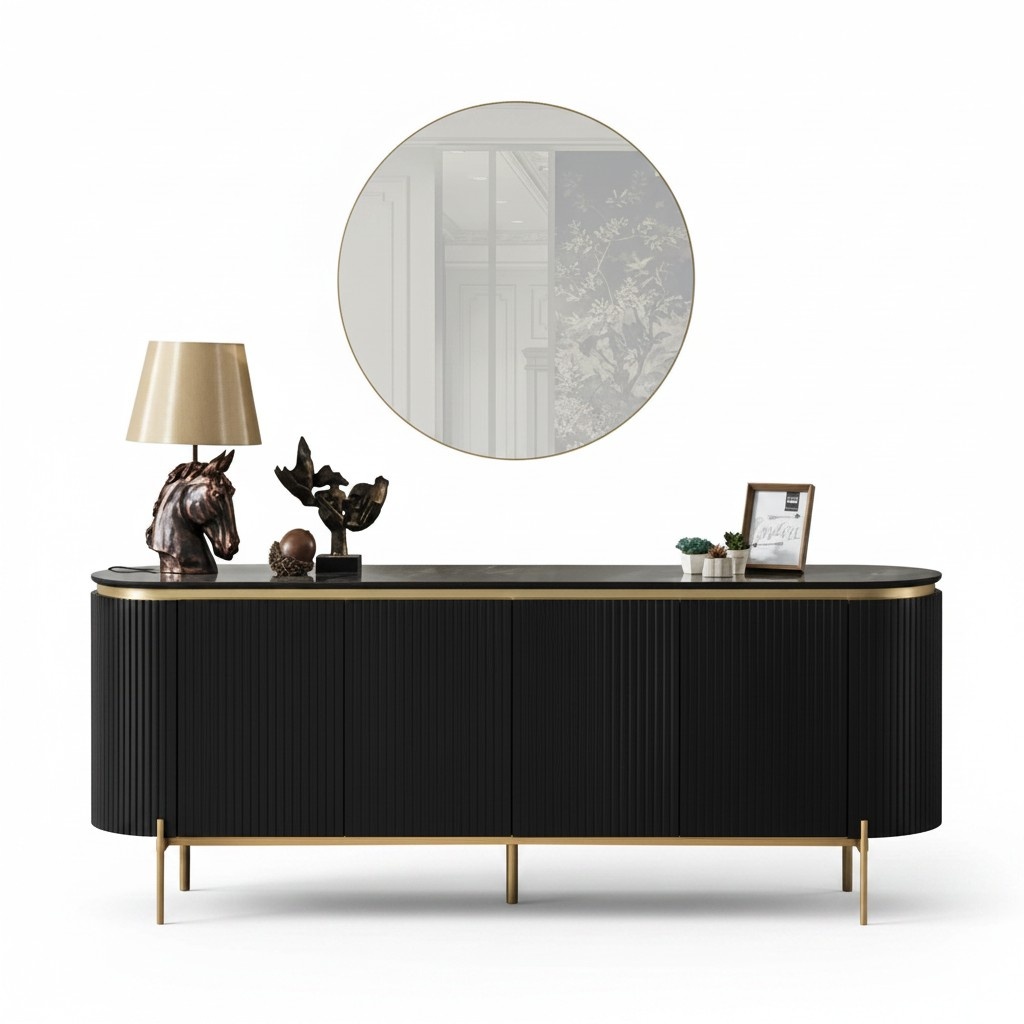 Luxuriös Kommode mit Spiegel Hochwertig Anrichte Schublade Schwarz Sideboard